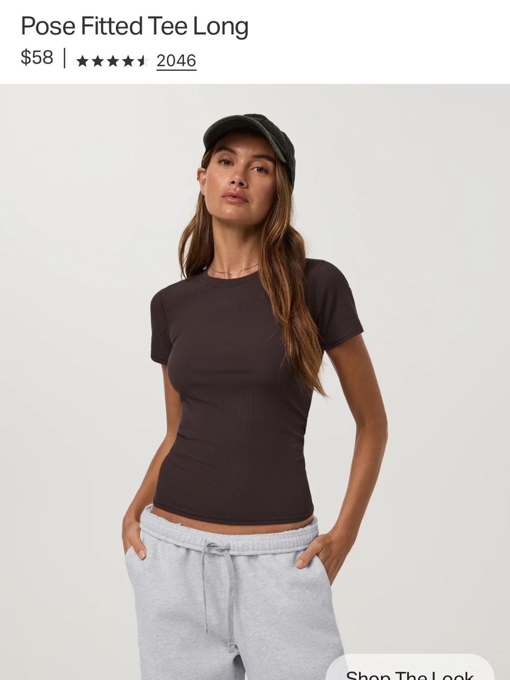 Vuori Pose Fitted Tee Long in French Roast, size M